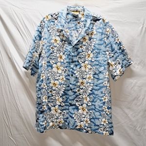 Winnie's Fashion Hawaiian Button Up Short Sleeve Floral Shirt Blue White 2XL